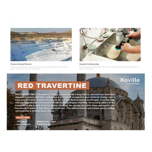 12"  Turkish Red Travertine Tray - Luxury Vanity Decorative Tray for Countertop - Picture 11 of 12